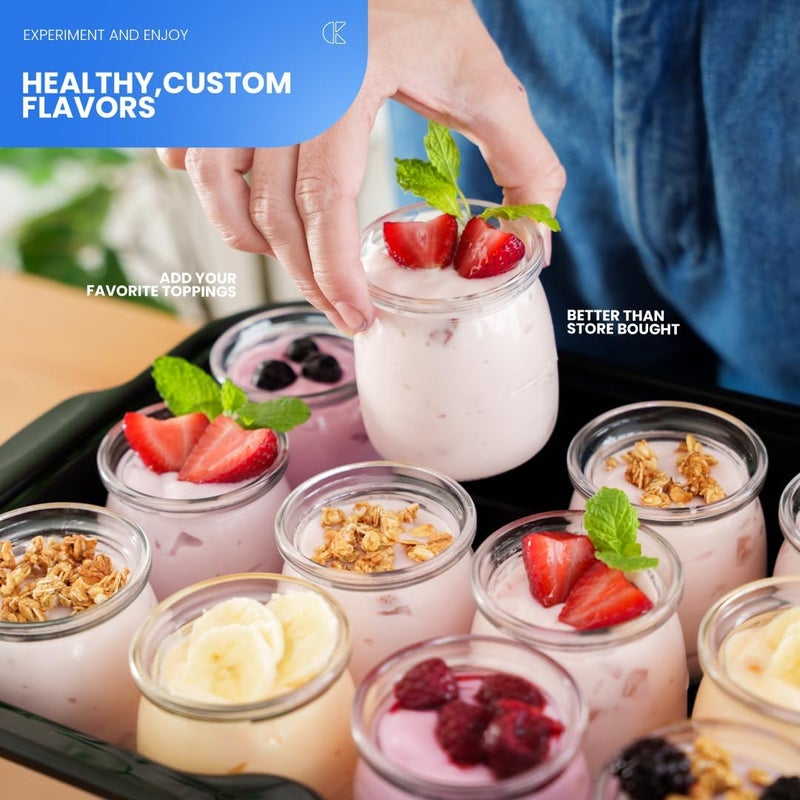 Collier Kitchen Automatic Yogurt Maker | 12 Glass Jars 180ml, Digital Timer & Temp Control | Stainless Steel Greek Yogurt Machine with Auto Shut-Off for Homemade Healthy Probiotic Snacks - Image 3